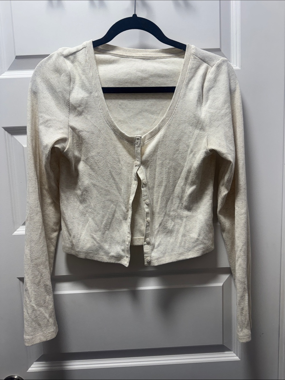 aerie Cream Cropped Button-Front Cardigan